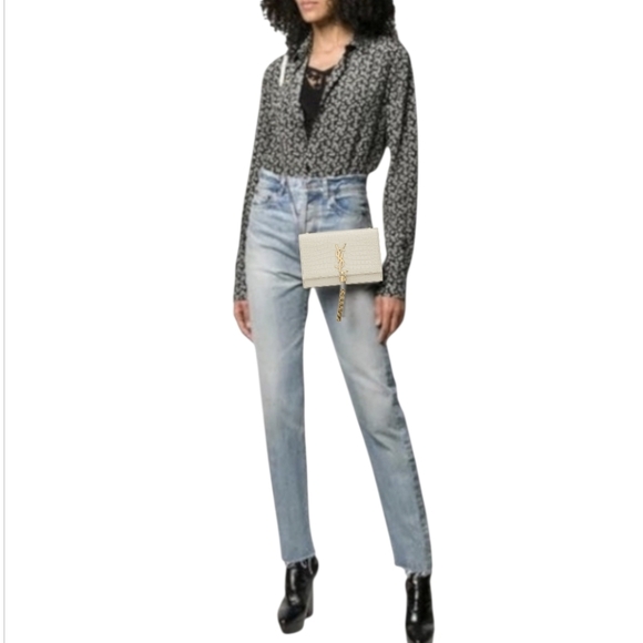 New! AUTHENTICATED YSL Saint Laurent Kate Chain Wallet With Tassel Crema Soft - Picture 10 of 16